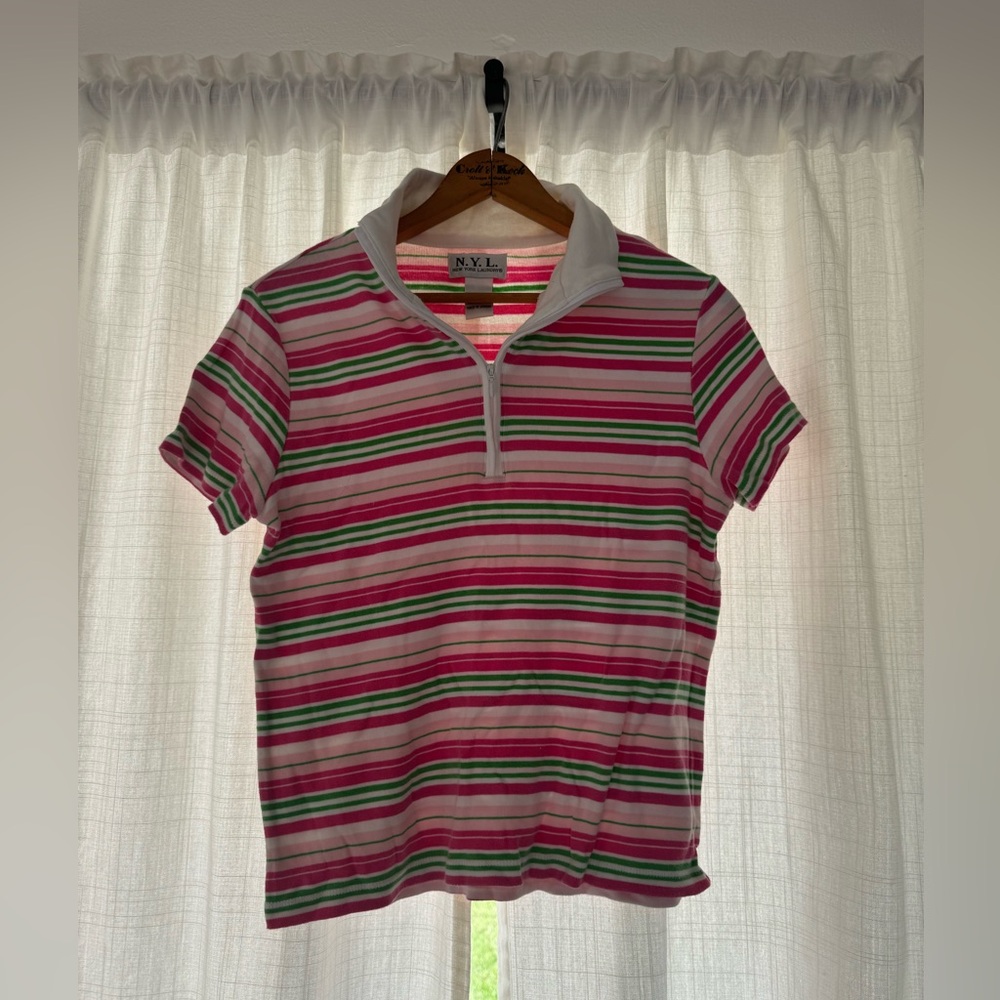 NYL Striped Zip-Up Polo Top